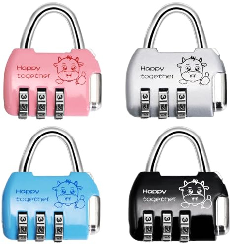 KIRZAX Lot de 4 Cadenas Code 3 Chiffres,Cadenas de Sécurité Résistant Aux Intempéries,Cadenas Code Casier,Valise Avion en Métal Exterieur pour Casier Bagage Gym(4 Couleurs)