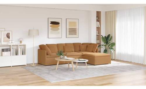 HETFTJN Beiges Modulares Ecksofa mit Hocker 300x200 cm Stoff Lammwolloptik Couchgarnitur für großes Wohnzimmer Familienraum Lounge and Büro