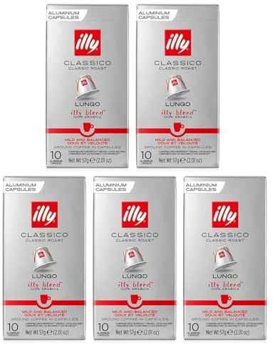 illy Nespresso Compatible Lungo Aluminium Coffee Capsules - (Pack of 5, Total 50 Pods) - 100% Arabica Coffee