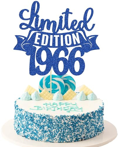 Gyufise 1Pc Limited Edition 1966 Cake Topper Glitter Sixty Happy 60th Birthday Cake Topper Cheers to 60 Years Cake Pick Decoration for Anniversary Party Cake Decorations Supplies Blue