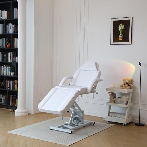 LSBIKE Professionelle Elektrische Kosmetikliege mit Hocker – Verstellbare Tattoo Liege Massageliege mit abnehmbaren Armlehnen & Kopfstütze – Kosmetikstuhl Set für Spa, Tattoo, Gesichtspflege (Weiß)