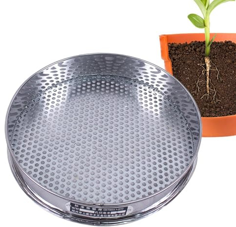 Genérico Tamizador para - Bandeja de Tamizado de 20 cm de Diámetro,Malla de Criba de Roca con Agujeros Redondos de 7.5 mm | para Suelo, Harina, Hornear, Jardinería, Uso Comercial, Exterior y Hogar