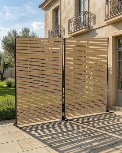 TinFrey Sichtschutz für Garten, Balkon, Terrasse & Fenster 183 cm hoher Paravent aus Metall, wetterfest & freistehend mit Bodenankern, pulverbeschichtet und rostfrei | modernes Lamellendesign