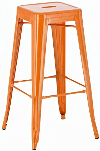 CLP Barhocker Joshua I Stapelbarer Tresenhocker aus Metall I Barstuhl mit Fußstütze I Sitzhöhe 76 cm I Stapelhocker, Farbe:orange