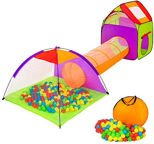 tectake® Iglu Kinderspielzelt Spielhaus Kinderzelt mit Krabbeltunnel + 200 Bälle + Tasche - Diverse Farben - (Lila-Grün | Nr. 401027)
