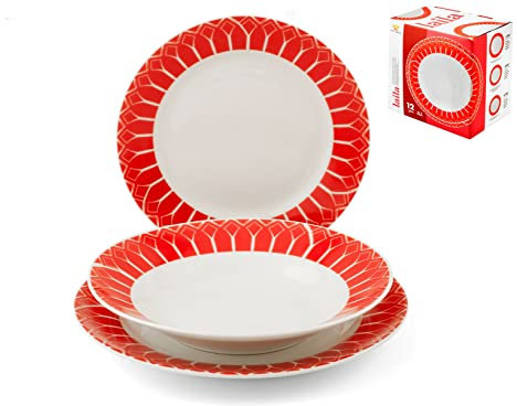 Royal Norfolk Laila Servizio Tavola, Porcellana, Bianco/Decori, Standard, 12 unità