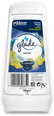 Glade® Gel Ambientador Absorbeolores de Larga duración para baños armarios y Espacios pequeños, Fragancia Marine aceites Esenciales, 1 unidad