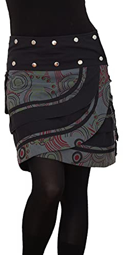 PUREWONDER Damen Wickelrock Baumwolle Rock mit Tasche sk181 Grau Einheitsgröße Verstellbar