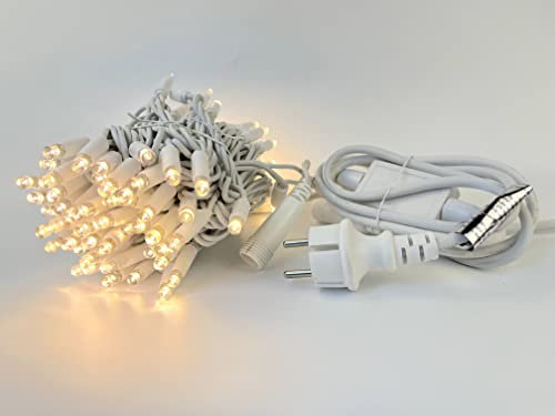 LEDZEIT - Profi Serie - Catena luminosa di base a LED, con cavo di alimentazione, 10m, 100 LED bianco caldo, luce fissa, Prolungabile fino a 960 m, sistema professionale, per festa,Natale,matrimonio