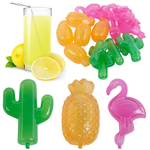 30 Reusable Tropical Ice Cubes in Different Shapes for Keeping Food & Drink Cold in Cooler Box.
