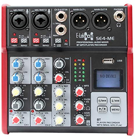 E-Lektron Live Mischpult Mixer + Stereo USB/Bluetooth/Soundkarte, inkl. Phantom (SE-4-2-Kanal + Stereo)