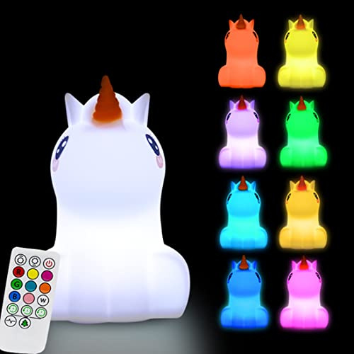 Glinrui Große Einhorn Nachtlicht für Kinder Schlafzimmer Licht Begleitendes Schlafnachtlicht, Farbwechsel Tischlampe, Baby-Kinderzimmerlampe LED Stimmungslicht Nachttisch Zimmerdekoration - Groß