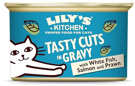 Lily's Kitchen Elaborado con ingredientes naturales Sabrosos trocitos en salsa con pescado blanco, salmón y gambas Alimento húmedo para gatos adultos 24 x 85g