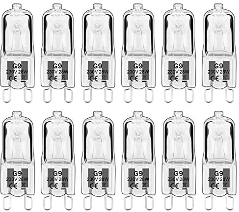 Haraqi 12 Stück G9 Halogenlampen 230V 28W 310lm G9 Glühbirne, 2800K Warmweiß,Kapselglühlampen Dimmbar, Kein Flackern