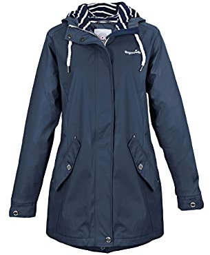 Regenliebe Manteau de pluie pour femme | Friesennerz cintré | Doublure intérieure rayée | Coupe-vent et imperméable, bleu marine, 42