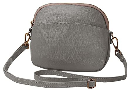 FANDARE Superleicht Schultertasche Echtleder Umhängetasche Damen für Arbeitstasche Reise Freizeit Schule Crossbody Bag Grau