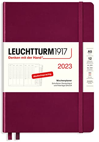 LEUCHTTURM1917 365774 Wochenplaner Medium (A5) 2023, 12 Monate, Port Red, Deutsch