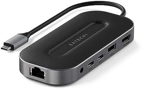 SATECHI 6 en 1 Hub USB C Multipuerto en Aluminio, USB4 a 40Gbps, HDMI 8K, Carga PD 100W, Ethernet, 2X USB-C y 1x USB-A a 10Gbps, Jack de Audio 3.5 mm para MacBook Air/Pro/Neo, Portatil, PC y más