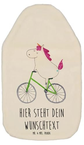 Mr. & Mrs. Panda Personalisierte Wärmflasche Einhorn Radfahrer - Weiß