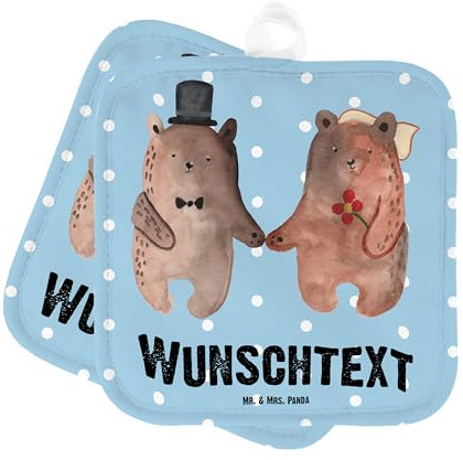 Mr. & Mrs. Panda Personalisierte Topflappen Bär Heirat - Geschenke, Personalisiert, Topfuntersetzer, Verheiratet Heirate Hochzeit Hochzeitsgeschenk Hochzeitspaar, Teddy, Set, mit Namen, Namensaufdruck