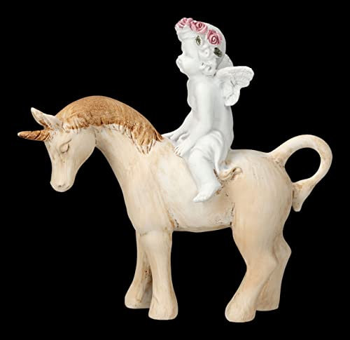 Engel Figur Putte reitet auf Einhorn 13 cm Deko