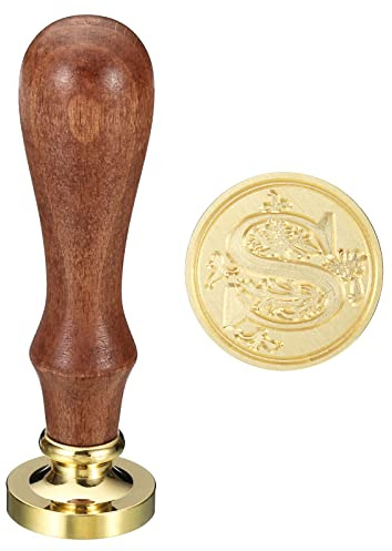 PATIKIL Alphabet S Wachs Siegel Stempel Initiale Buchstabe Siegel Wachs Stempel Klassisch Retro Abnehmbarer Messingkopf Hölzerne Handgriff für Umschlag Einladungskarten Stil 3