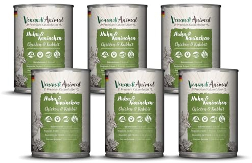 Venandi Cibo Umido Premium per Gatti Pollo & Coniglio 6 x 400g (confezione da 6), senza cereali con carne extra