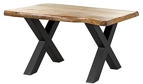 MASSIVMOEBEL24.DE | Freeform 5 - Baumtisch aus Mangoholz - Natur lackiert | X-Beine in anthrazit matt | 140x90x77 | Massivholztisch Baumkantentisch Esstisch