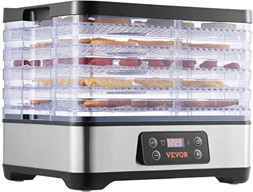 VEVOR Machine de déshydratation alimentaire, déshydrateur de fruits à 5 plateaux, sèche-linge électrique alimentaire de 300 W avec minuterie numérique réglable et température pour épicerie, herbes,