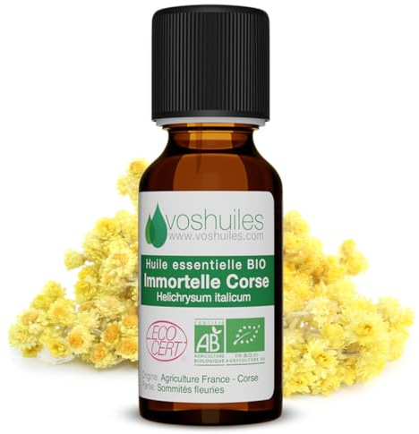 VOSHUILES - Huile Essentielle Immortelle Corse BIO 2ml - 100% Pure et Naturelle - Certifiée Ecocert - Bouchon Compte-Goutte - Aromathérapie - Qualité Premium