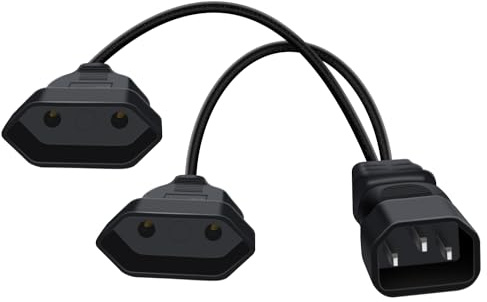 HuaLiSiJi C14 auf Euro Buchse 2.5A/250V Verlängerungskabel 2 auf 1 Kurz Eurostecker Verteiler 2fach, für Haushaltsgeräte TV PC Computer Monitor Etc (35cm)