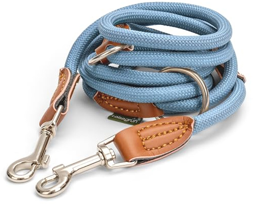 Leisegrün Hundeleine kleine Hunde leicht, 3-Fach verstellbar 2m, Blau | Hausleine, Kurzführer & Führleine für den Hund: rund geflochtenes Nylon Paracord Seil, 1m–1,8m, Umhängeleine, Welpenleine
