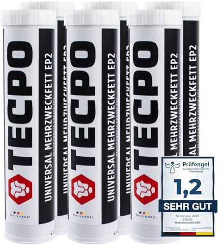 TECPO Universal Mehrzweckfett EP2 400g Kartusche Schmierfett, Lithiumfett, Universalfett, KFZ-Schmierung, wasserbeständig, KP2K-30 Lithium Fett (6x 400g)