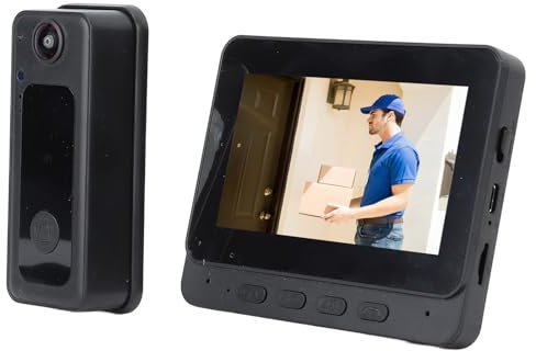 Jiawu de Intercomunicación Video Inalámbrico del Timbre, Cámara Video del Timbre 1080p con el Monitor, Timbre Video Granangular de la Visión Nocturna WiFi, Audio Bidireccional