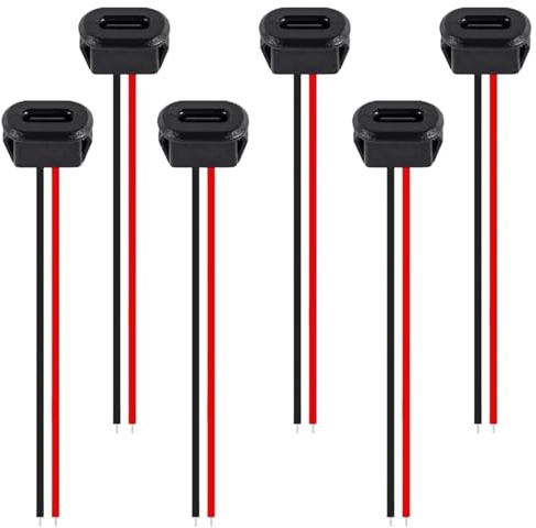 Mumjooyi 6 pièces USB-C Femelle 2 Broches USB Type C Souder Connecteur USB Femelle 3A Prise de Charge Rapide Type-C avec Boucle de Montage Sur Panneau à Rainure à Pression Noir
