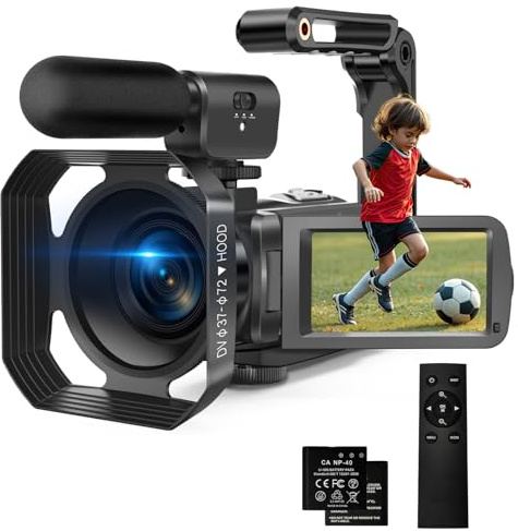 hoveod Caméscope vidéo 4K UHD 56MP 18X numérique écran tactile 7,6 cm caméra de vlogging pour YouTube IR vision nocturne caméscope avec stabilisateur, télécommande, microphone