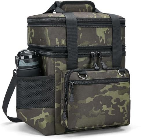 Doppellagige isolierte große Kühltasche für Herren Erwachsene Lunchtasche Herren - wasserdichte auslaufsichere langlebige Lunch Tasche für die Arbeit Picknick im Freien Schwarz Camo