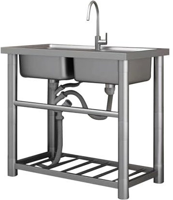 BRCYKRWY Küche Spültisch Spüle,Edelstahl Spültisch Gastro,Spülbecken Edelstahl 2 Becken,360° Drehbare Wasserhahn,Edelstahlspüle Camping Spülbecken Waschbecken,für Küchen,Bars,Restaurants