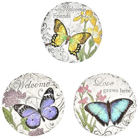ZIMGOD Décoration de Jardin Coloré Motif Papillon Dalle pour Jardin, Lot de 3 Rond Dalle Décorative, Porche Parterre de Fleurs Pelouse Cour Chemin Allées Pavés