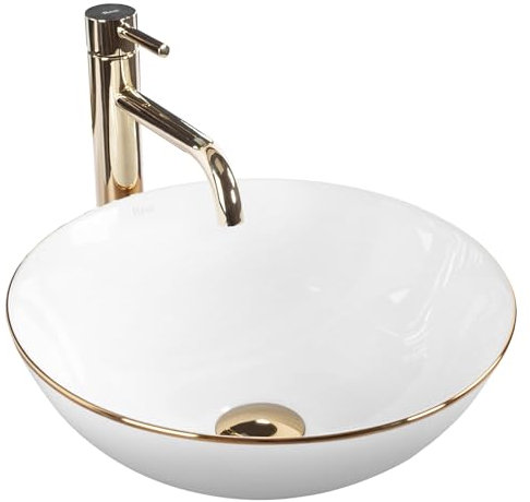 Lavabo Sobre Encimera Rea Stella Blanco Dorado