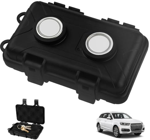 URAQT 1 PCS Under Car Magnetic Keychain, Hidden Replacement Key Box, Waterproof Car Key Hidden Box, Strong Double Magnets, Black
