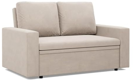 Mebligo - NEO Kollektion Sofa 2 Sitzer Mit Schlaffunktion 148 x 90 x 87 cm, Schlafsofa Mit Bettkasten, Kleines Wohnzimmer Sofa Beige