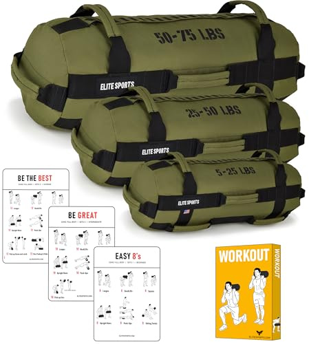 Elite Sports Workout Sandsack für vielseitige, Intensive Rumpfmuskulatur, Fitness, Krafttraining mit strategischer Griffplatzierung (unbefüllt), Grün, 5 to 25 lbs (1 Count)