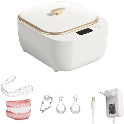 Dispositivo de limpieza ultrasónica para dentaduras postizas, dispositivo de limpieza ultrasónica UV CEIEVER para dentaduras, alineadores, retenedores, protectores bucales, 48 kHZ, limpiador