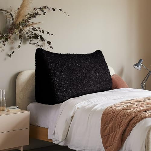 BNCKTRD Schafwollimitat Rückenkissen Lesekissen für Bett und Couch, Rückenlehne Kopfende, Dreieckiges Sofakissen Bücherkissen, Wandkissen für Bett Herbst Winter maschinenwaschbarem Schwarz 60cm