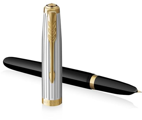 Parker 51 Premium Collection Fountain Pen | Black with Gold Trim | Fine Nib | Gift Boxed