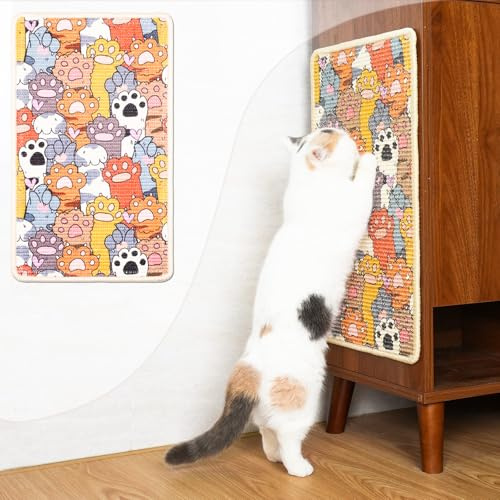 SOLDAY Wandkunst Sisal Kratzmatte Katze 56x33cm Couch Schutz, Cat Paws | Natürliche Sisalmatte für Boden und Möbel, für Teppich, Couch und Eckmontage geeignet, einfach mit starkem Klettband