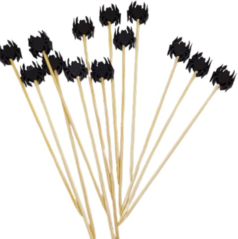 100 pinchos desechables de bambú para alimentos, tenedores de frutas, pasteles, postres, ensaladas, palillos de dientes, murciélago, arañas, pincho de calabaza