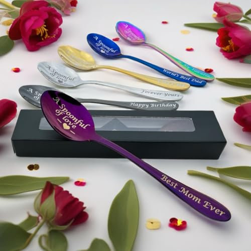 Personalised Engraved Teaspoon, Custom Text on Handle and Bowl, Gift Spoon with Presentation Box, A Spoonful of Love Design Customer Text on The Handle