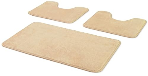 Comart - Set Tappeti Bagno Tahiti - 3 Pezzi Assorbenti Antiscivolo Beige